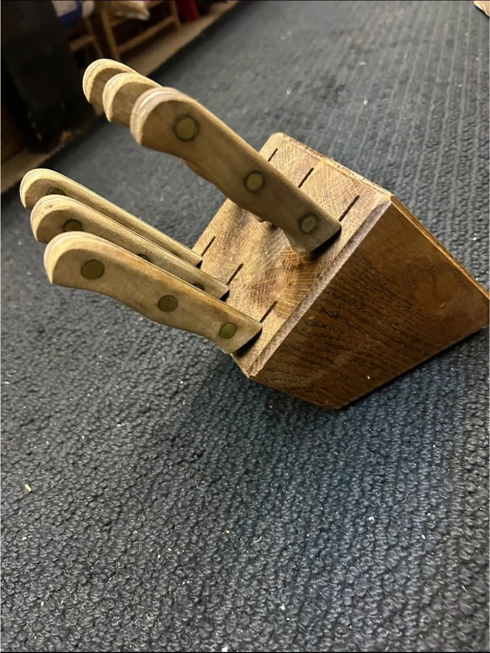 Wood Handle Kitchen Steak 🥩 Knife Set with Wooden Block - Natural Brown